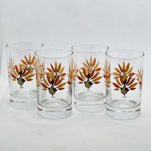 Pottery Barn Turkey Glasses Thanksgiving Tumblers-Set of 4 Turkey Images - Picture 2 of 3